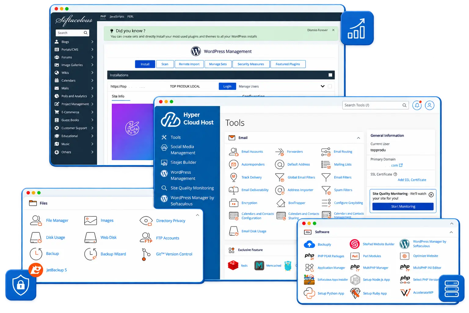 HyperCloudHost WordPress management, cPanel, and hosting tools dashboard